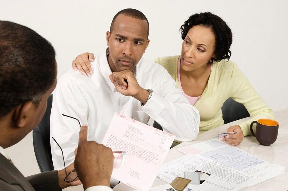 distressed clients have financial discussion