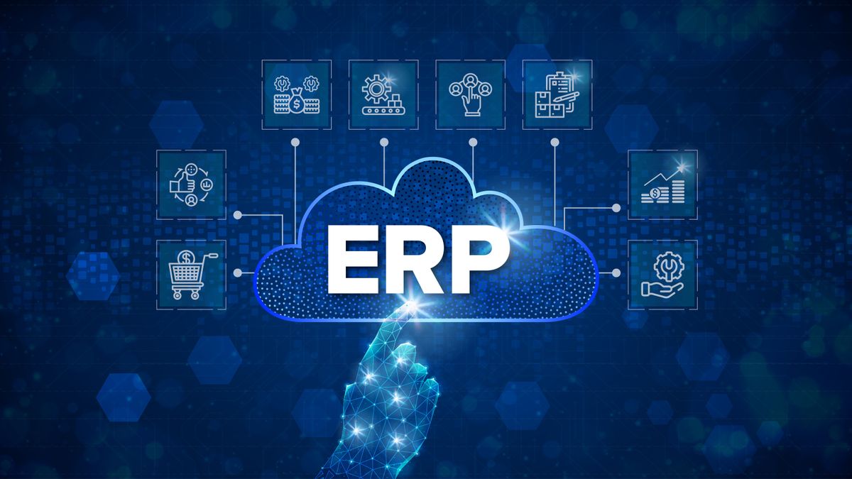 Icons representing an ERP cloud system