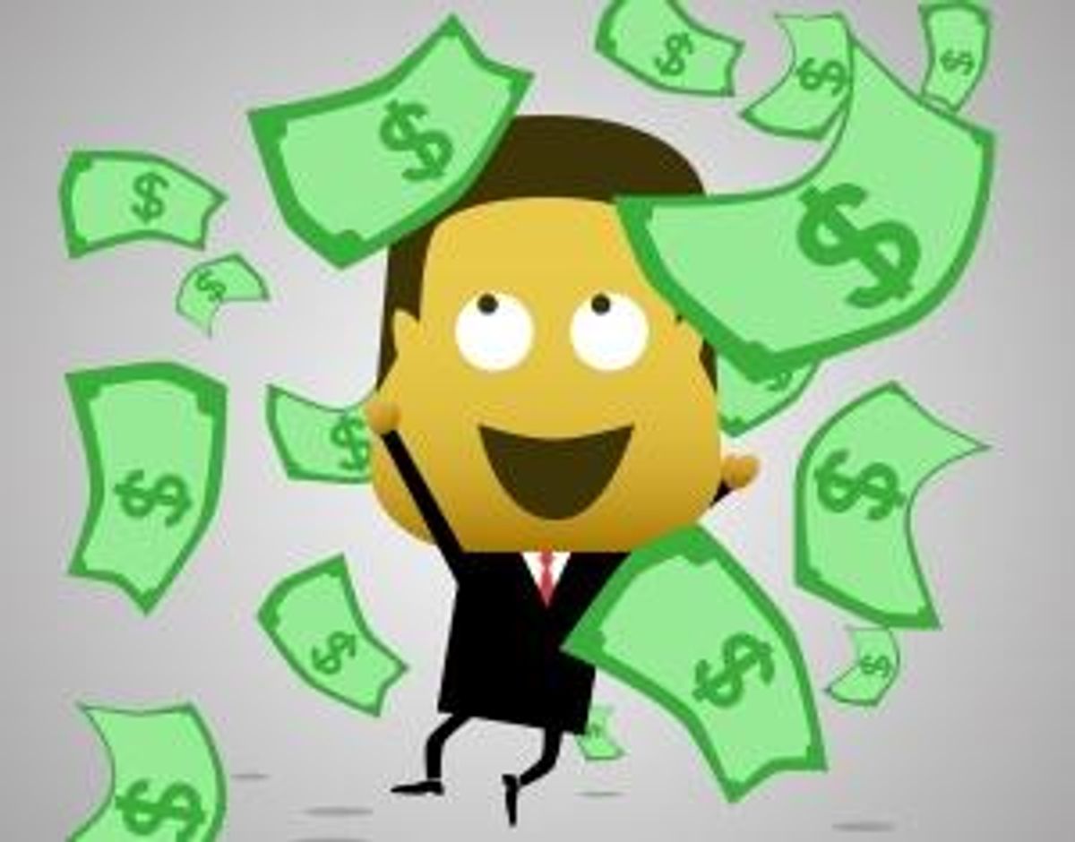 sitting on a stack of money