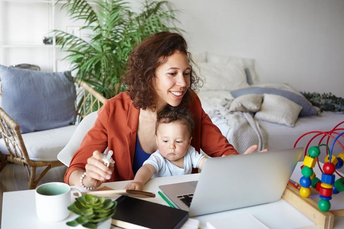 woman working at desk at home